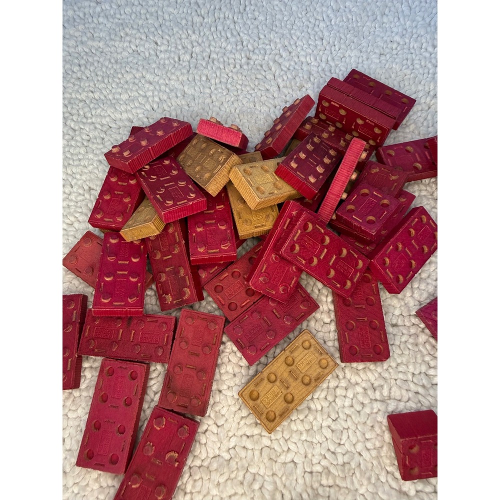 Vintage American Bricks Wooden Building Blocks Lot in Ball Mason Jar Red Natural - Picture 5 of 9
